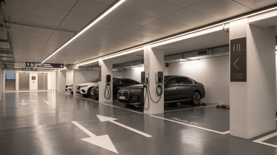 Hotel car park with charging points